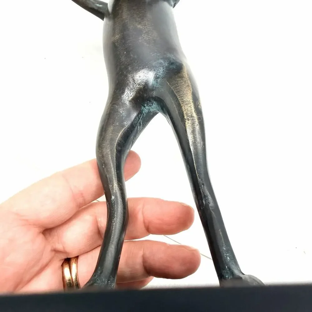 Vintage Cat Butler Bronze Statue Business Card Jewelry Trinket Holder 12